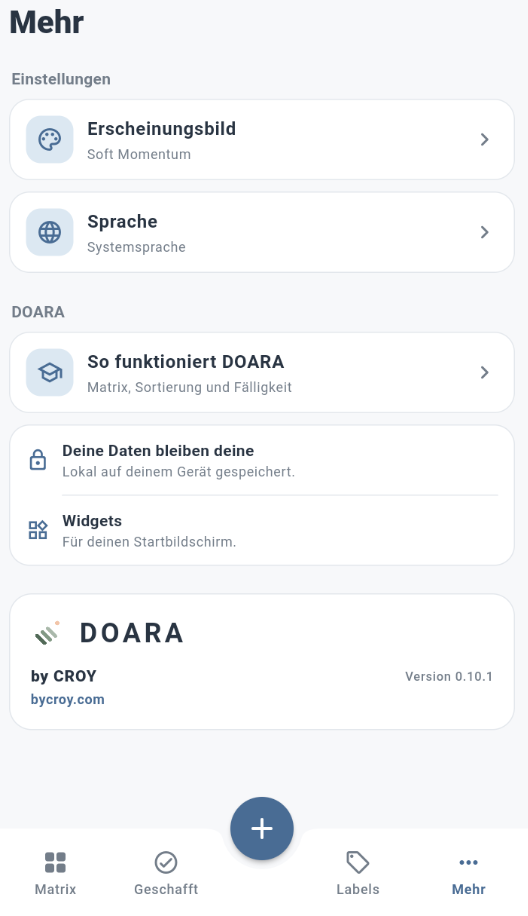 DOARA Einstellungen